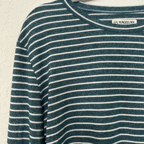 Granola Core Magellan Outdoors Teal and White Long Sleeve Striped Shirt Size M - Picture 2 of 4
